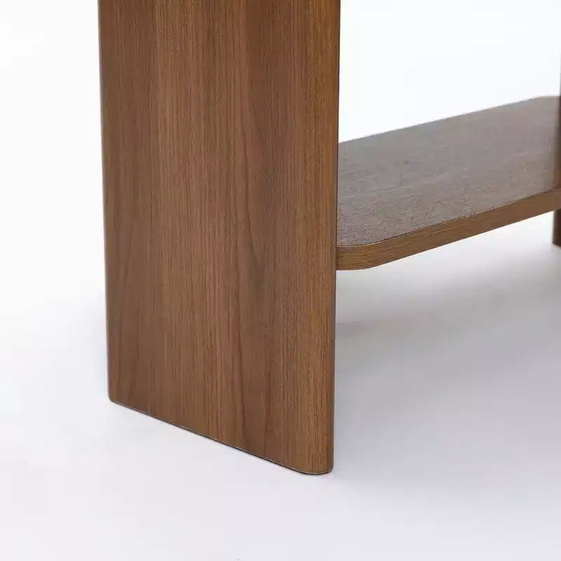 Table de chevet LuxenHome en faux travertin avec tiroir et étagère ouverte, table d'appoint en bois MDF marron