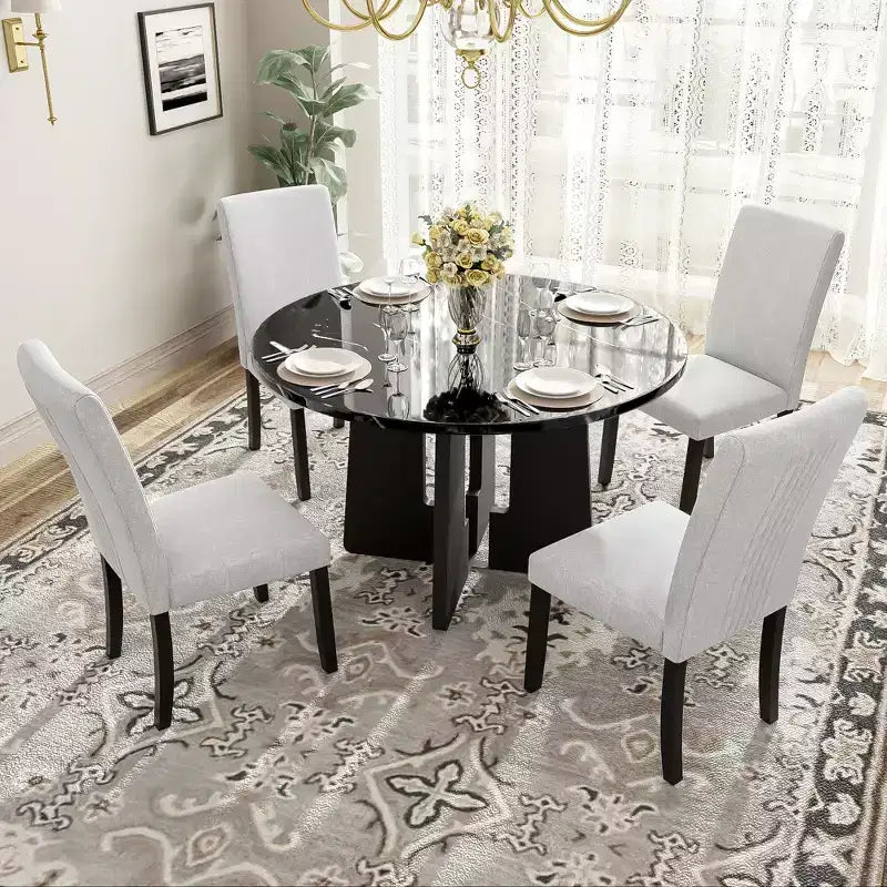 GDFStudio Jacobs 5-Piece Round Dining Table set with 43 Modern Dining Table and 4 Upholstered Chairs