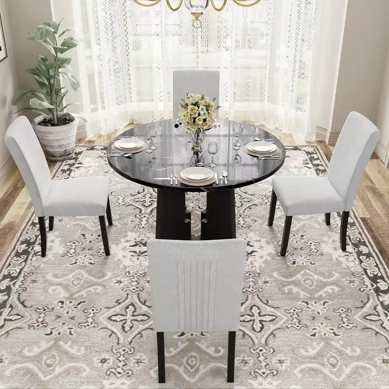 Ensemble de salle à manger rond 5 pièces GDFStudio Jacobs avec table à manger moderne de 43 po et 4 chaises rembourrées