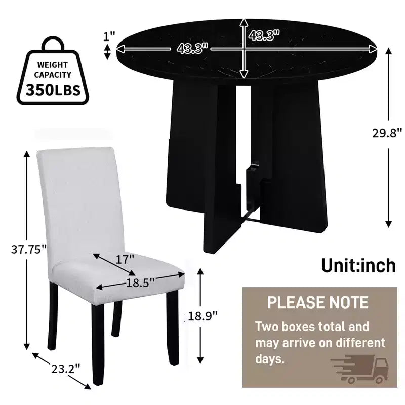 Ensemble de salle à manger rond 5 pièces GDFStudio Jacobs avec table à manger moderne de 43 po et 4 chaises rembourrées