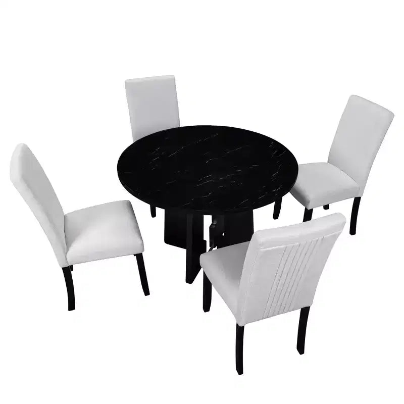 Ensemble de salle à manger rond 5 pièces GDFStudio Jacobs avec table à manger moderne de 43 po et 4 chaises rembourrées