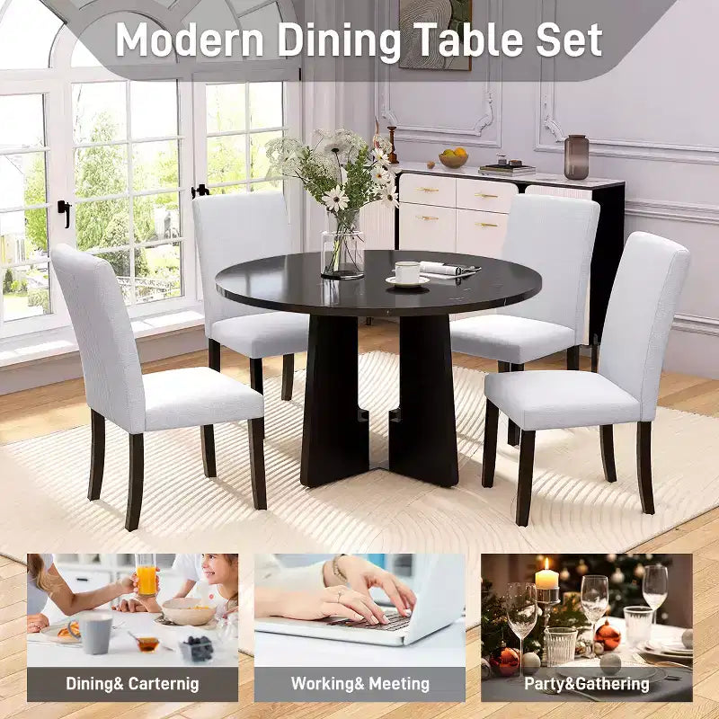 Ensemble de salle à manger rond 5 pièces GDFStudio Jacobs avec table à manger moderne de 43 po et 4 chaises rembourrées