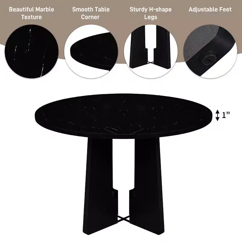 Ensemble de salle à manger rond 5 pièces GDFStudio Jacobs avec table à manger moderne de 43 po et 4 chaises rembourrées