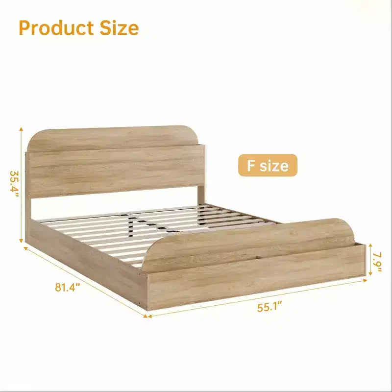 Cadre de lit. Lits en bois avec tête de lit de rangement et pied de lit surélevé. Lit plateforme bas pour chambre à coucher