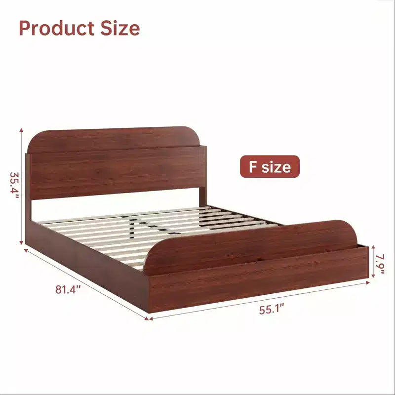 Cadre de lit. Lits en bois avec tête de lit de rangement et pied de lit surélevé. Lit plateforme bas pour chambre à coucher