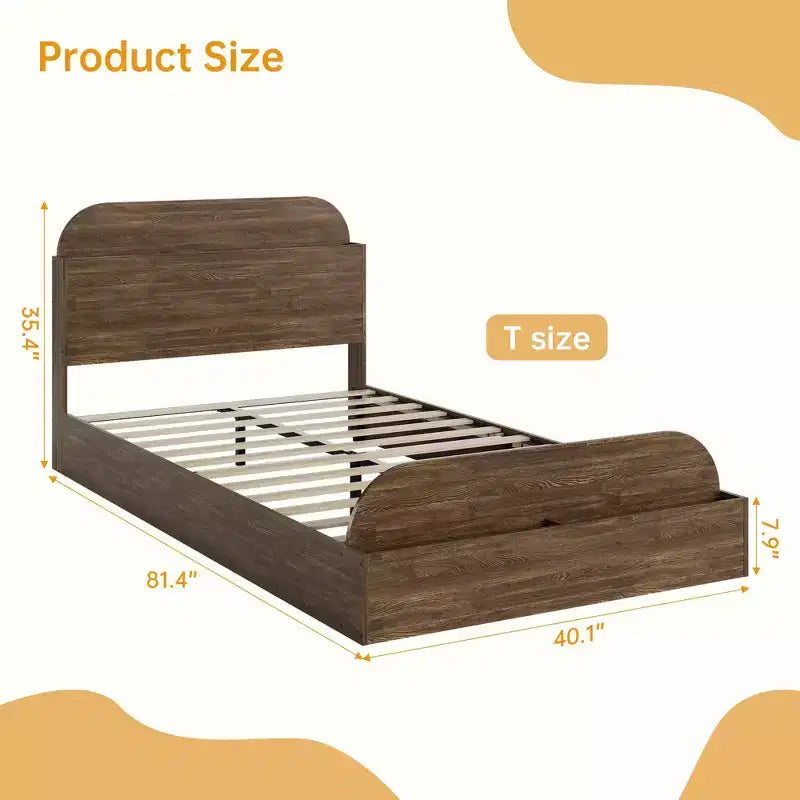 Cadre de lit. Lits en bois avec tête de lit de rangement et pied de lit surélevé. Lit plateforme bas pour chambre à coucher
