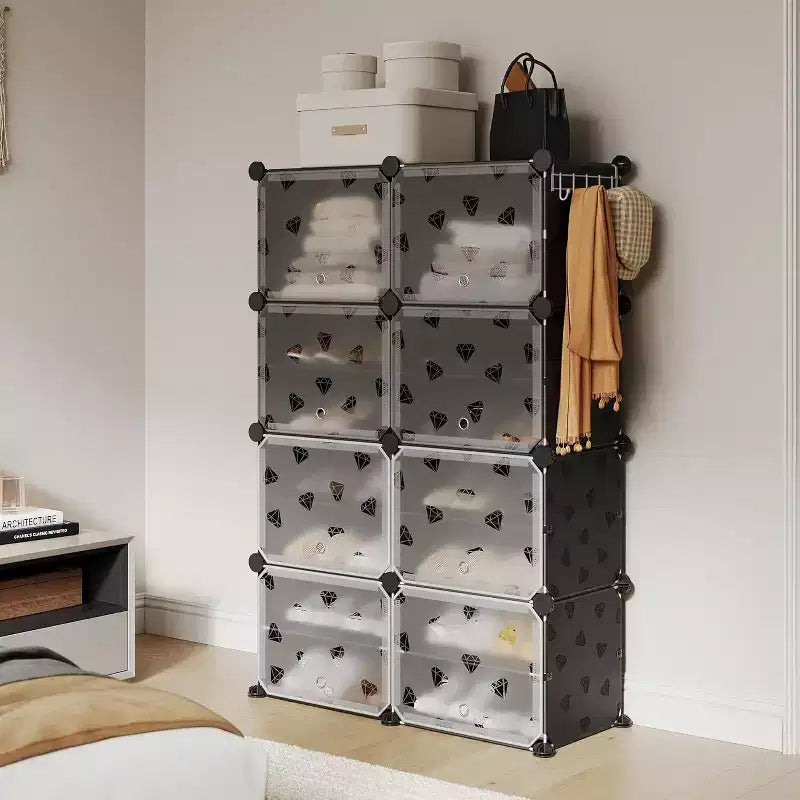 Étagère à chaussures amovible à 8 niveaux, organisateur extensible pour 32 paires avec porte pour entrée et chambre, noire