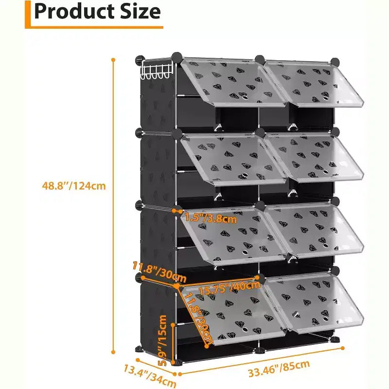 Étagère à chaussures amovible à 8 niveaux, organisateur extensible pour 32 paires avec porte pour entrée et chambre, noire