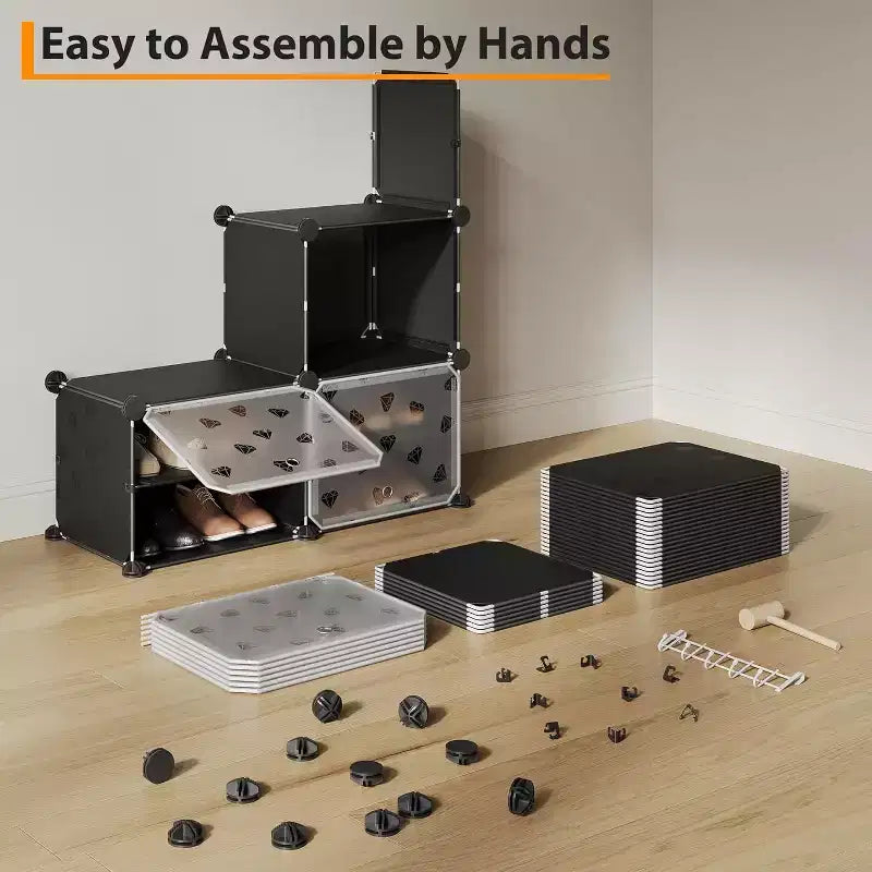 Étagère à chaussures amovible à 8 niveaux, organisateur extensible pour 32 paires avec porte pour entrée et chambre, noire