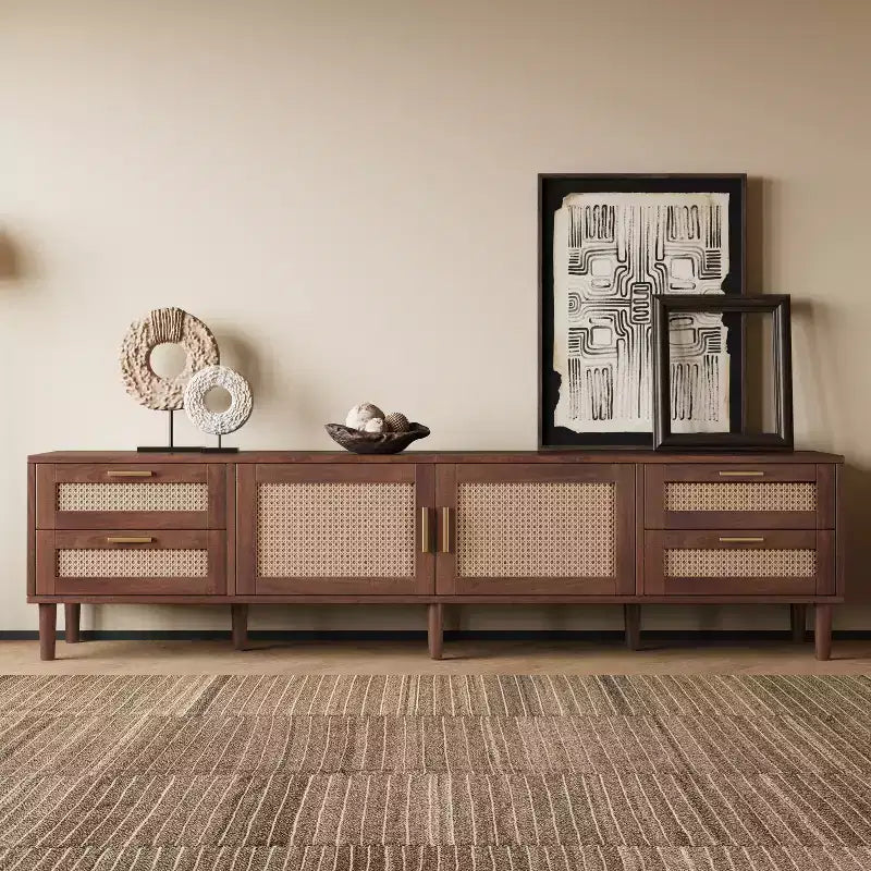 GDFStudio Asaiah Boho 78 TV Stand with Rattan Design, Media Console with 4 Drawers