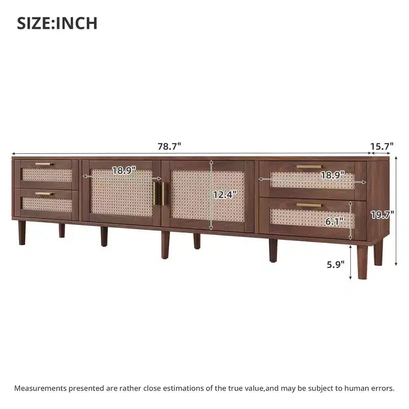 Meuble TV GDFStudio Asaiah Boho 78 avec design en rotin, console média avec 4 tiroirs