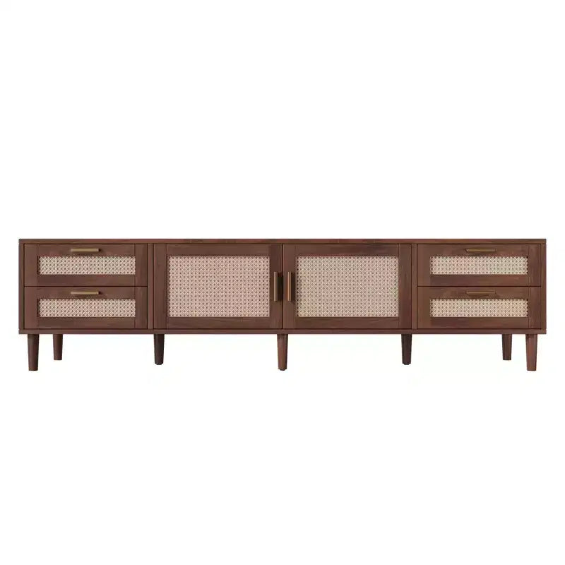 Meuble TV GDFStudio Asaiah Boho 78 avec design en rotin, console média avec 4 tiroirs