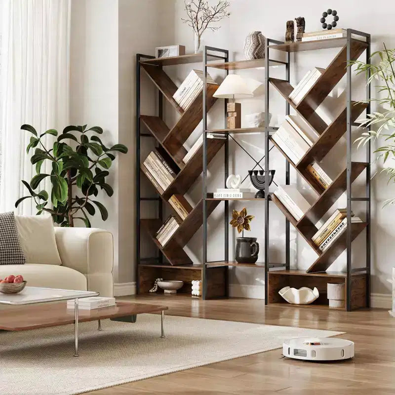 Étagère industrielle à 6 niveaux, Bibliothèque en bois à 24 casiers pour salon/bureau