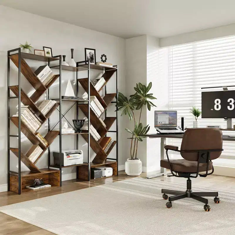 Étagère industrielle à 6 niveaux, Bibliothèque en bois à 24 casiers pour salon/bureau