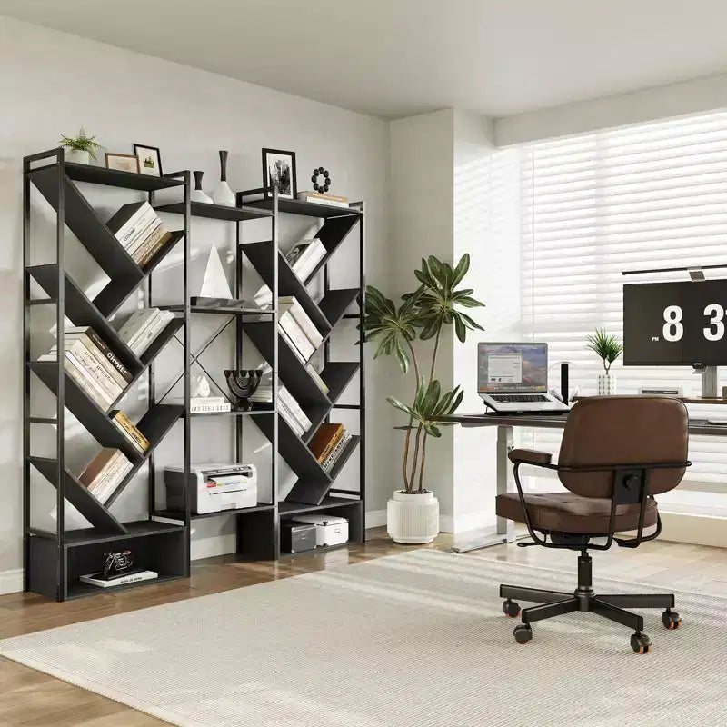Étagère industrielle à 6 niveaux, Bibliothèque en bois à 24 casiers pour salon/bureau