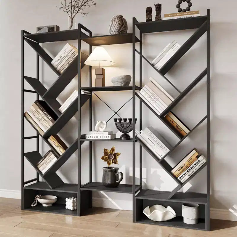 6-Tier Industrial Bookshelf  24-Shelf Wooden Bookcase for Living Room/Office Storage