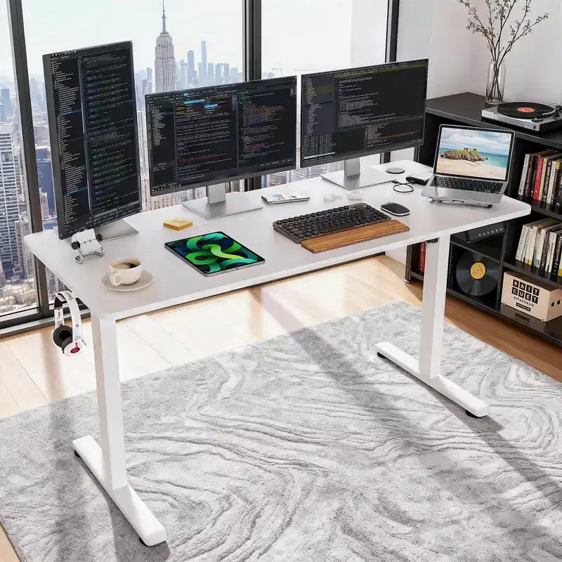 Bureau assis-debout électrique MAYEERTY Home Office, hauteur réglable avec plateau en deux parties
