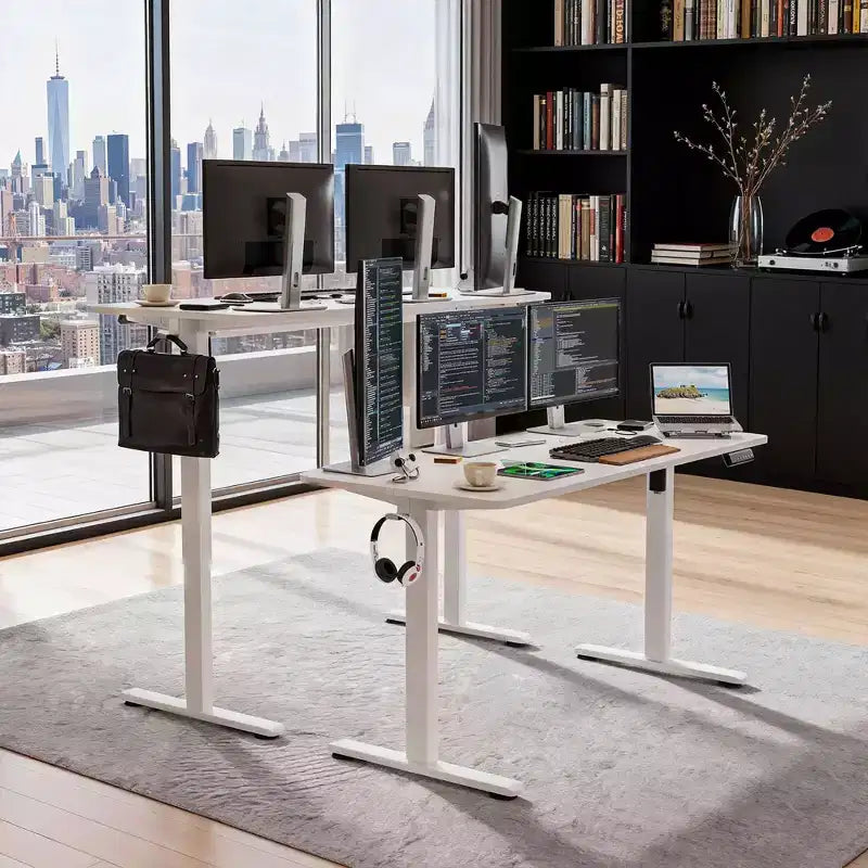 Bureau assis-debout électrique MAYEERTY Home Office, hauteur réglable avec plateau en deux parties