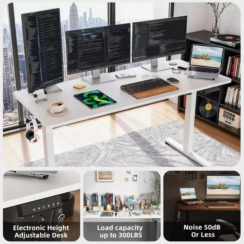 Bureau assis-debout électrique MAYEERTY Home Office, hauteur réglable avec plateau en deux parties