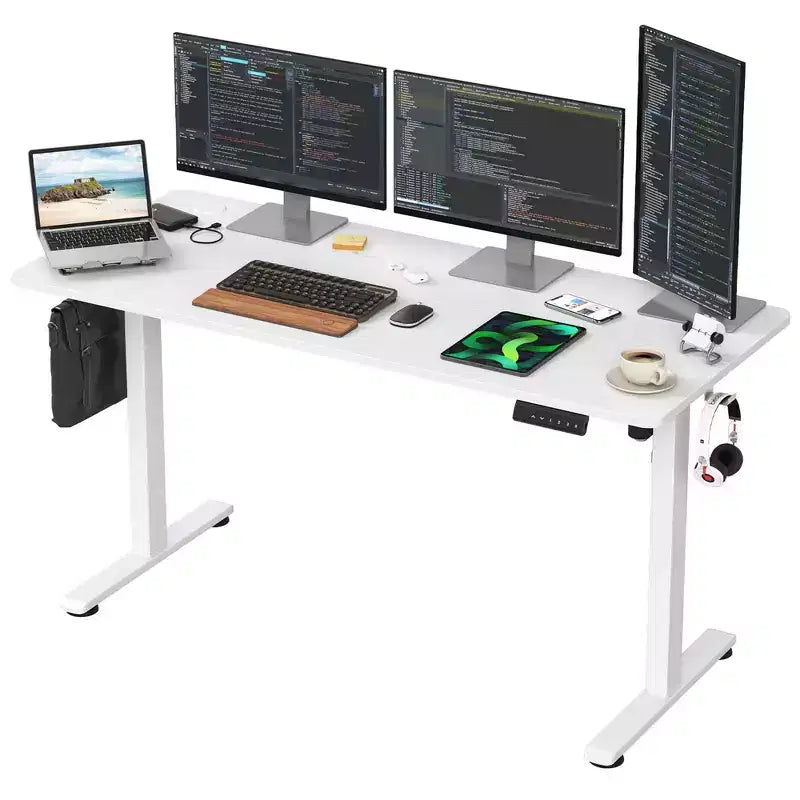 Bureau assis-debout électrique MAYEERTY Home Office, hauteur réglable avec plateau en deux parties