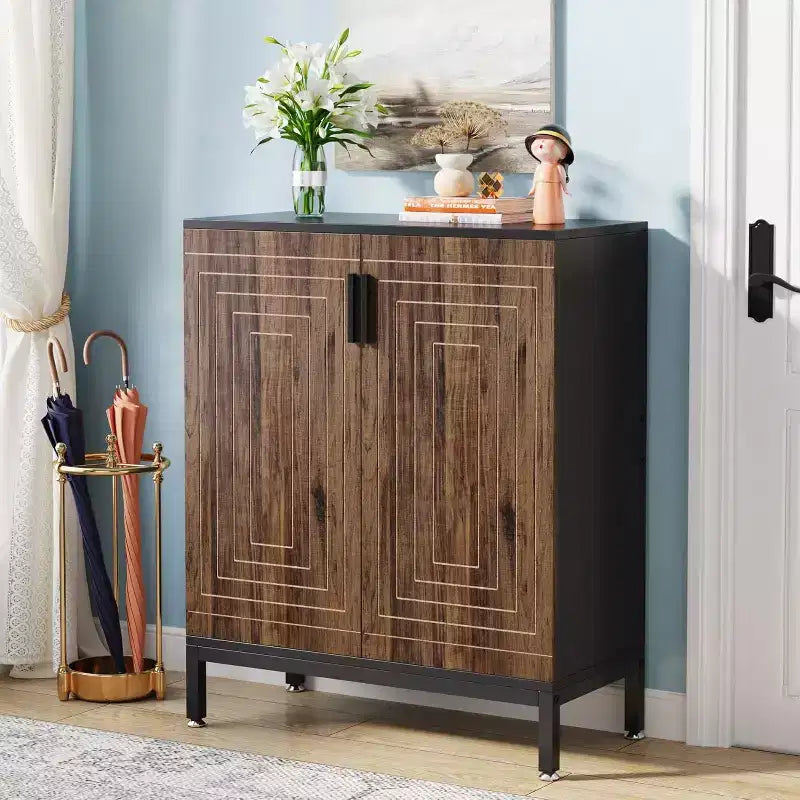 Lantine 5-Tier Shoe Cabinet with Doors for 20 Pairs, Free Standing Storage Organizer for Entryway, Closet, Living Room, Bedroom, Brown/Black