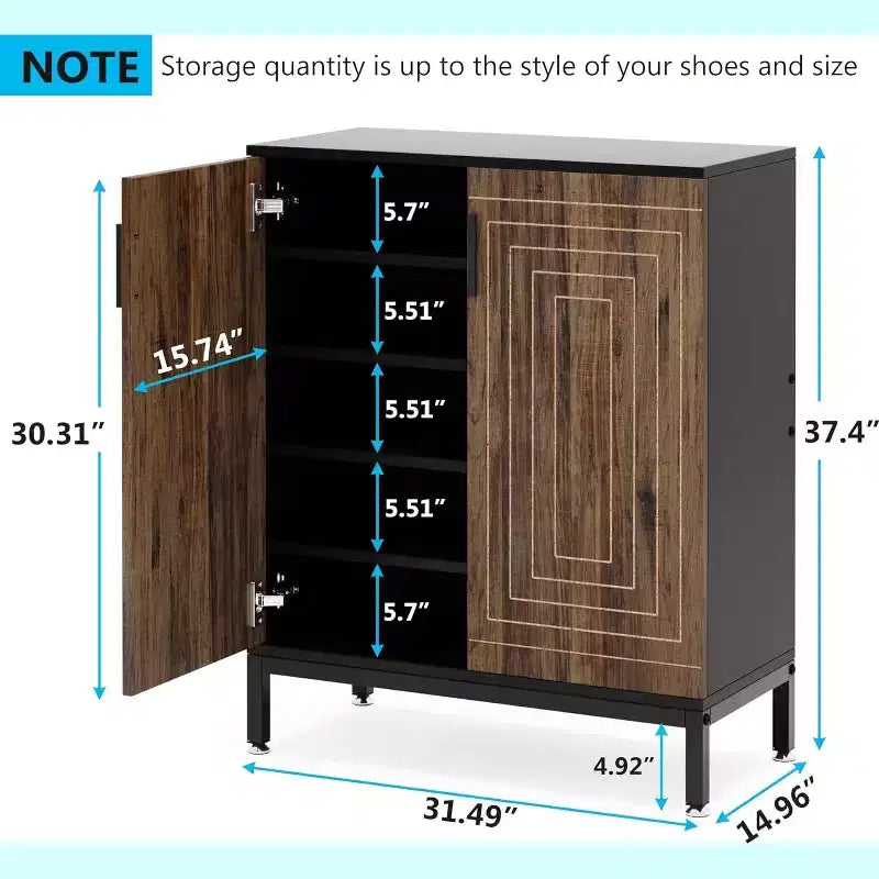 Meuble à chaussures 5 niveaux Lantine avec portes pour 20 paires, organiseur de rangement autoportant pour entrée, placard, salon, chambre, marron/noir