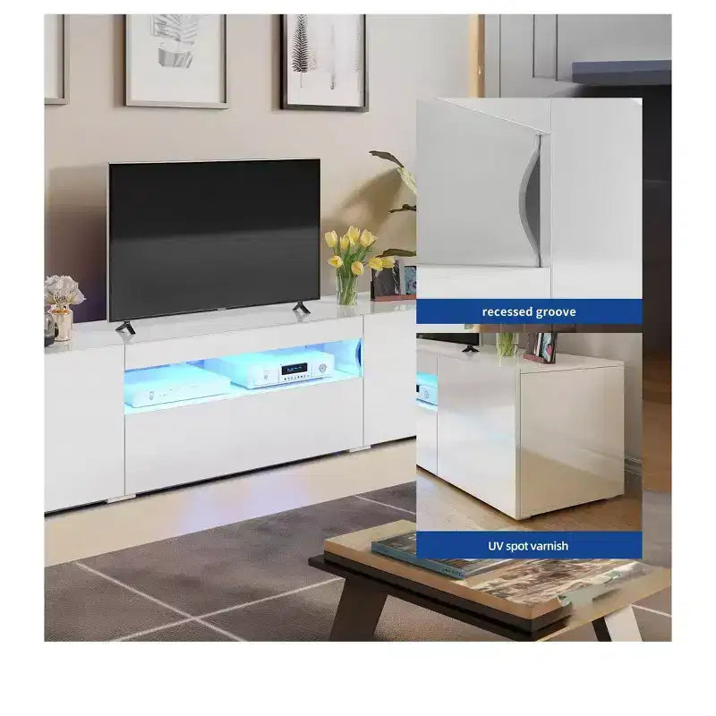 Meuble TV pour Téléviseur de 75 Pouces, Meuble TV LED Moderne pour Salon, Meuble de Divertissement avec Rangement, Console Média Laquée Brillante