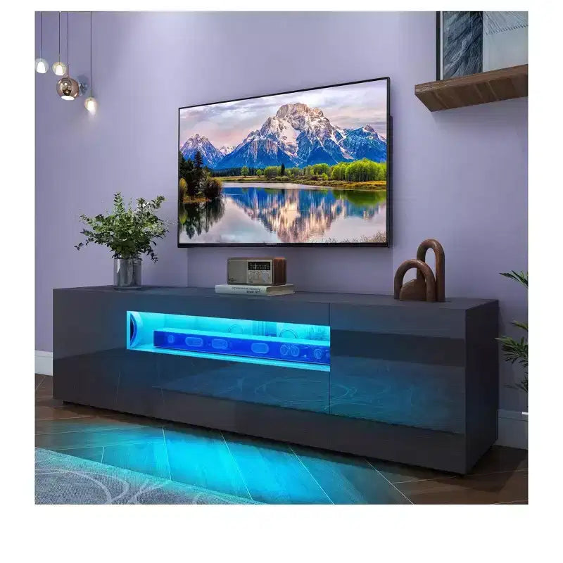 TV Stand for 75 Inch TV, Modern LED TV Stands for Living Room, Entertainment Center with Storage, High Glossy Media Console Cabinet