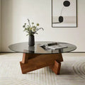 GDFStudio Norwood Modern Round Coffee Table with Tempered Glass Top and Walnut Wood Base