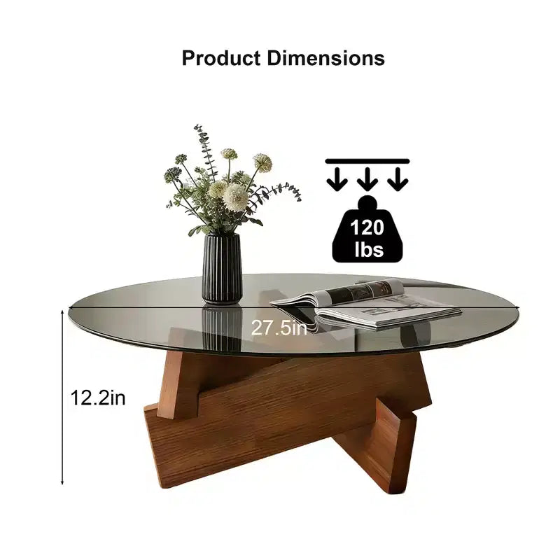 Table Basse Ronde Moderne Norwood de GDFStudio avec Plateau en Verre Trempé et Base en Bois de Noyer