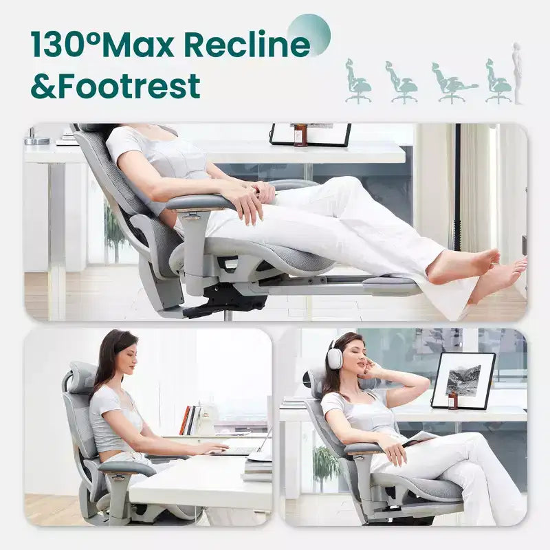 Chaise de bureau ergonomique en maille Ora Maison avec repose-pieds, soutien lombaire et accoudoirs 3D