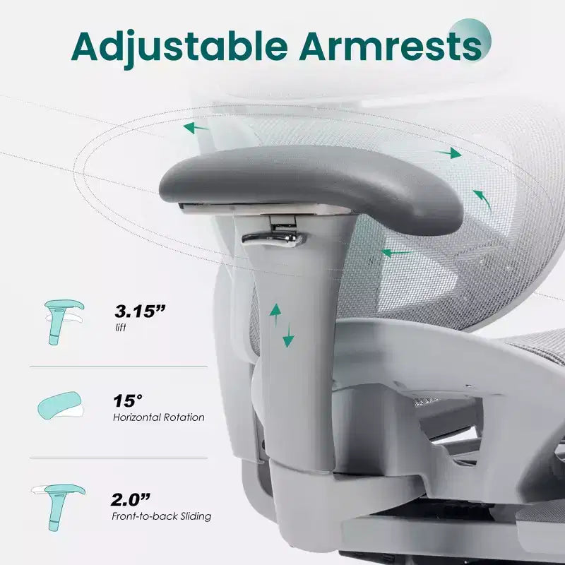 Chaise de bureau ergonomique en maille Ora Maison avec repose-pieds, soutien lombaire et accoudoirs 3D