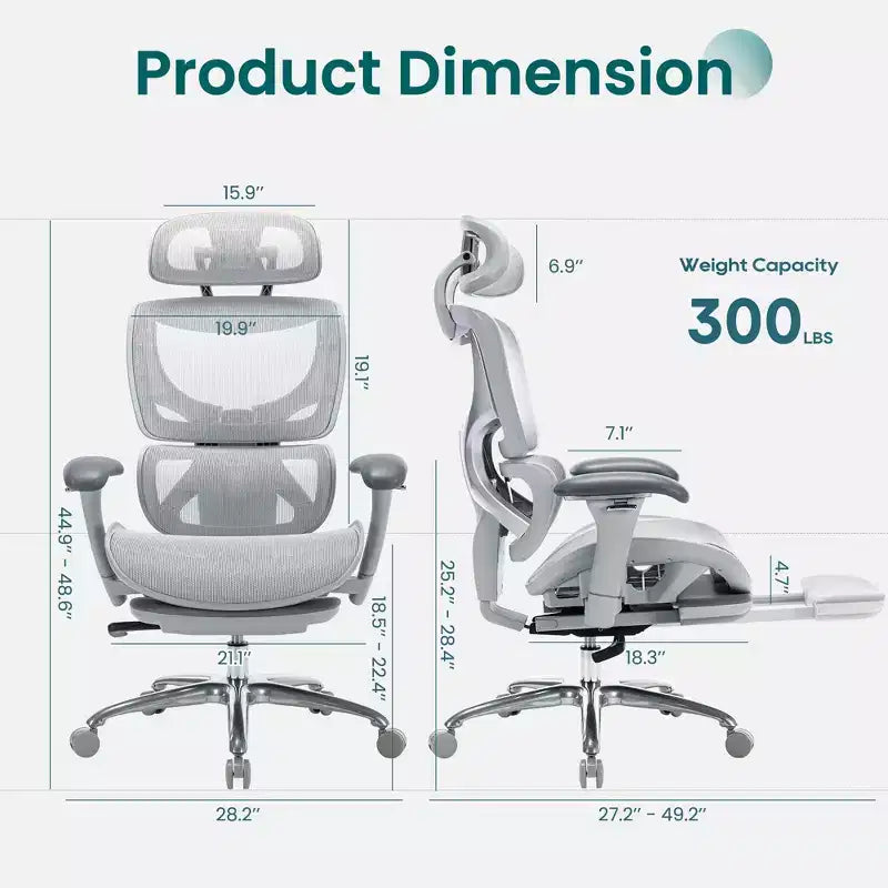 Chaise de bureau ergonomique en maille Ora Maison avec repose-pieds, soutien lombaire et accoudoirs 3D