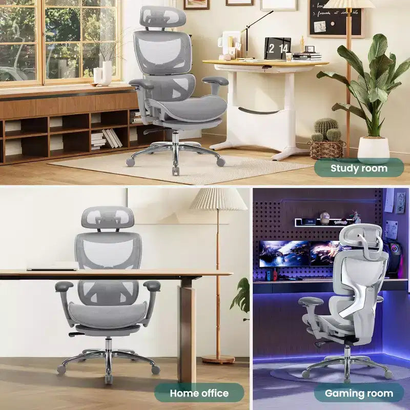 Chaise de bureau ergonomique en maille Ora Maison avec repose-pieds, soutien lombaire et accoudoirs 3D