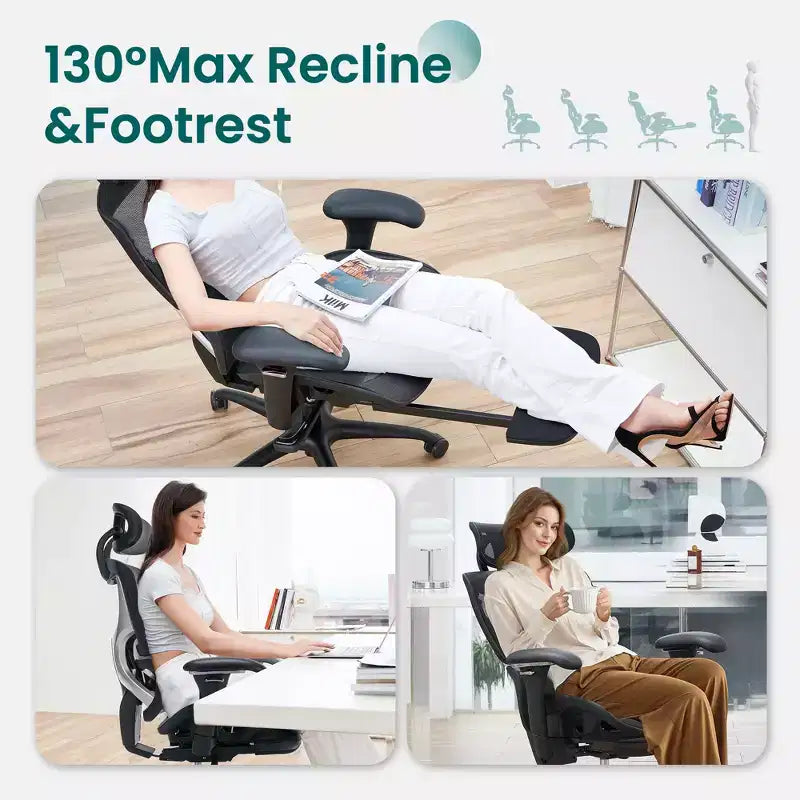 Chaise de bureau ergonomique en maille Ora Maison avec repose-pieds, soutien lombaire et accoudoirs 3D
