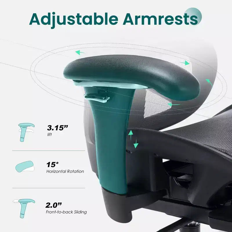 Chaise de bureau ergonomique en maille Ora Maison avec repose-pieds, soutien lombaire et accoudoirs 3D