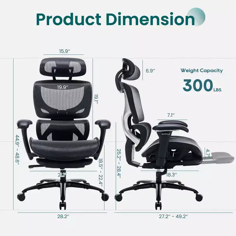 Chaise de bureau ergonomique en maille Ora Maison avec repose-pieds, soutien lombaire et accoudoirs 3D