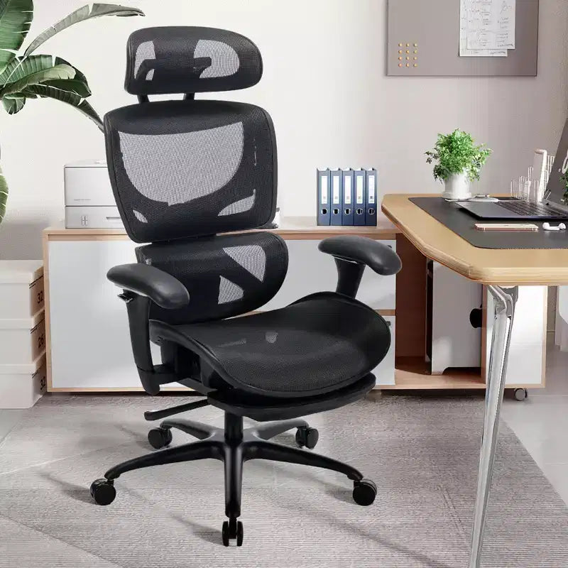 Chaise de bureau ergonomique en maille Ora Maison avec repose-pieds, soutien lombaire et accoudoirs 3D