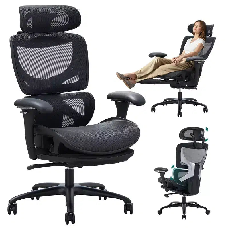 Ora Maison Ergonomic Mesh Office Chair Desk Chair with Footrest, Lumbar Support and 3D Armrests