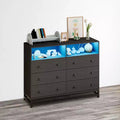 6-Drawer Dresser with Charging Station & LED Lights  Long Wood TV Stand Chest for Bedroom, Living Room or Entryway