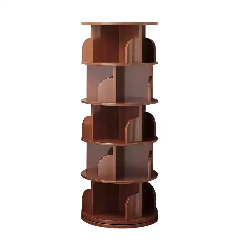 Étagère à Livres Moderne Rotative à 360°, Bibliothèque d'Angle Naturelle à 5 Niveaux sur Pied pour Petits Espaces, Étagère de Présentation Ronde pour Salon-Panipeachy