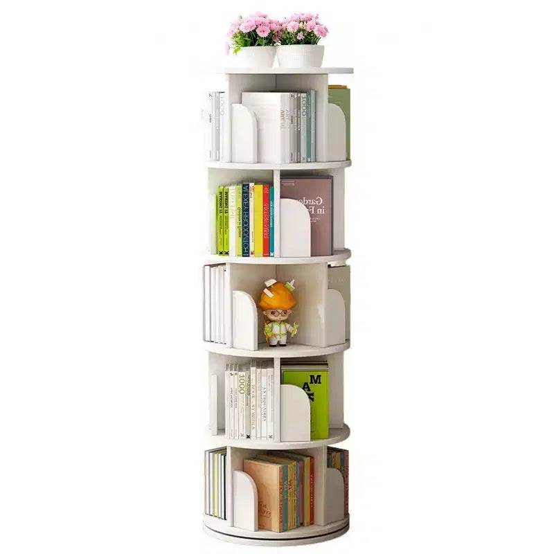 Étagère à Livres Moderne Rotative à 360°, Bibliothèque d'Angle Naturelle à 5 Niveaux sur Pied pour Petits Espaces, Étagère de Présentation Ronde pour Salon-Panipeachy