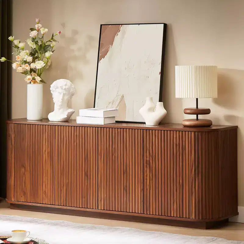 Fluted Walnut TV Stand for TVs Up to 75 inch,Mid Century Modern TV Console for Living Room, Television Stands