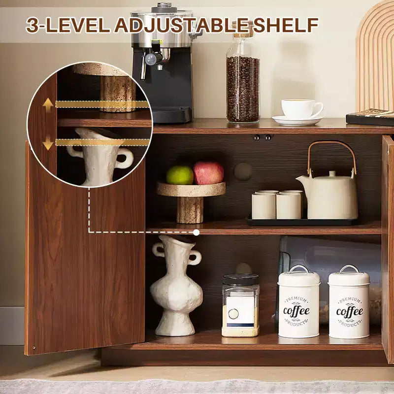 Meuble TV cannelé en noyer pour téléviseurs jusqu'à 75 pouces, meuble TV moderne du milieu du siècle pour salon, supports de télévision