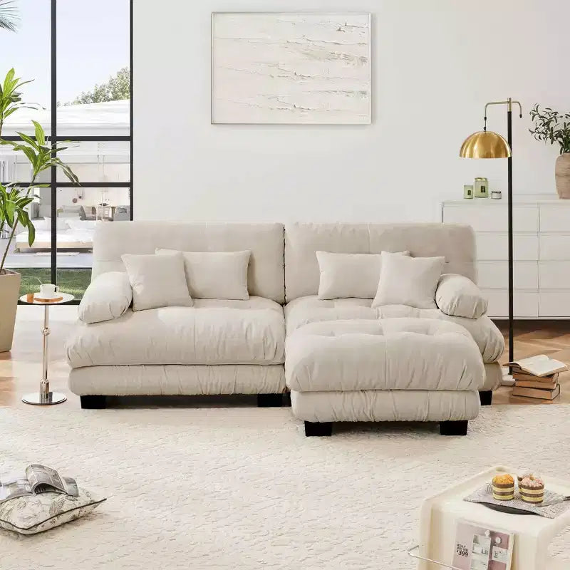 MAYEERTY Colud Couch 2 Seater Sofa with 2 Lumbar Pillows and 2 Throw Pillows for Living Room Light Coffee