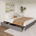 King Size Platform Bed Frame with 4 Storage Drawers & Linen Upholstered Headboard, Wood Slat Support, No Box Spring Needed, Easy Assembly, Dark Gray
