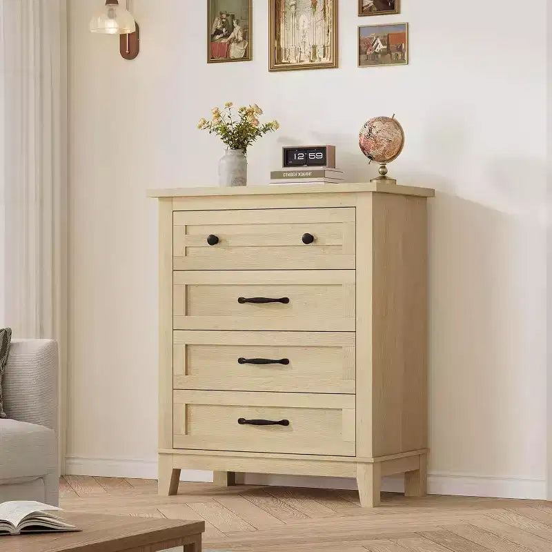 34.8 Vertical 4-Drawer Dresser with Anti-Tip Safety - Wooden Closet Chest for Bedroom Living Room Storage