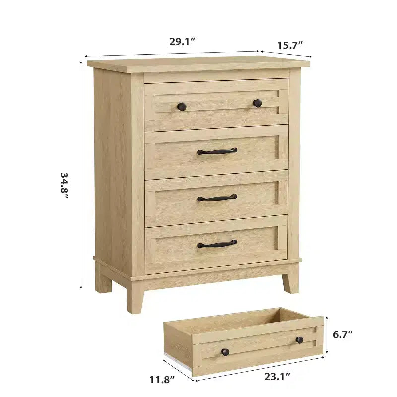 34.8 Commode verticale à 4 tiroirs avec sécurité anti-basculement - Meuble de rangement en bois pour chambre à coucher ou salon