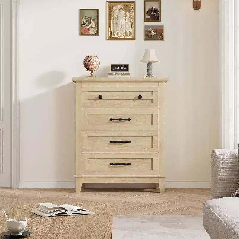 34.8 Commode verticale à 4 tiroirs avec sécurité anti-basculement - Meuble de rangement en bois pour chambre à coucher ou salon