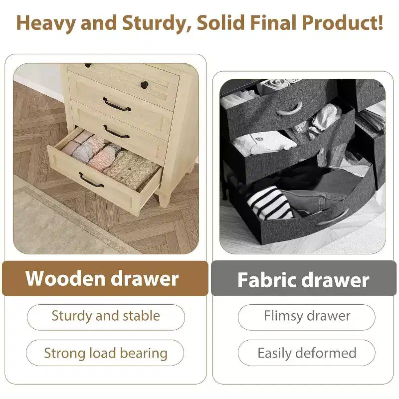 34.8 Commode verticale à 4 tiroirs avec sécurité anti-basculement - Meuble de rangement en bois pour chambre à coucher ou salon